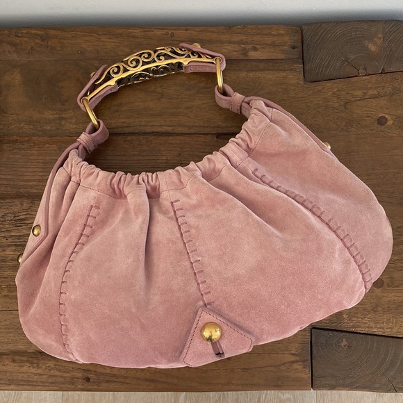 YSL vintage Mombasa pink suede bag with gold hardware - Picture 11 of 11